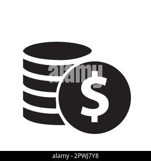 Stacked coins with dollar sign on white background with copy space Stock Vector