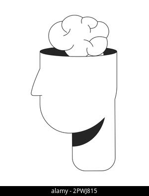 Brain out human head flat line black white vector concept Stock Vector