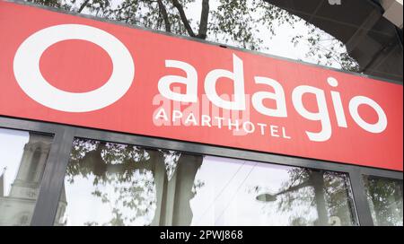 lyon , Aura France - 04 24 2023 : Adagio logo brand and sign text in entrance city aparthotel facade hotel signboard Stock Photo