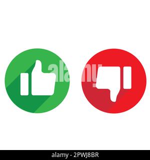 Green thumb up sign and red thumb down sign on a white background with copy space Stock Vector