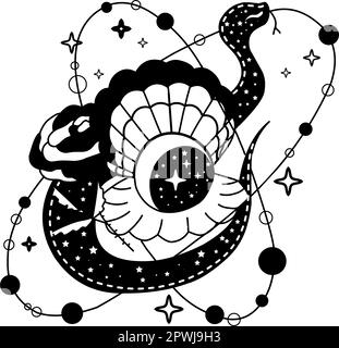 old school tattoo. Space snake. Celestial serpent in the Gothic style. astrology tattoo style. Stock Vector