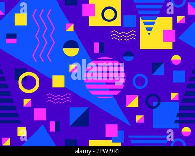 Seamless pattern with geometric shapes in 80s memphis style. Colorful geometric pattern. Design of promotional products, wrapping paper and printing. Stock Vector