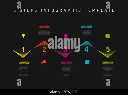 Vector dark horizontal process progress template diagram schema with ...