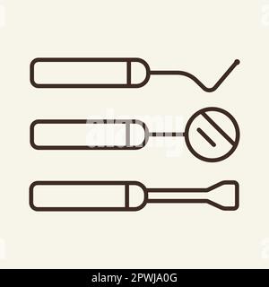 Dental instruments line icon Stock Vector