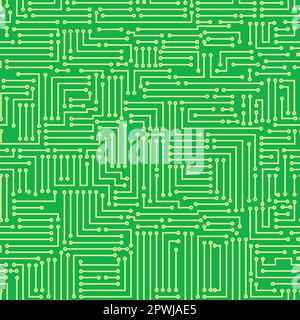 Pattern with a microcircuit on a green background. Stock Vector