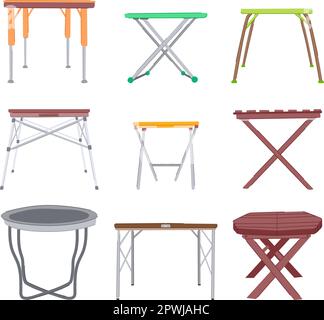 folding table set cartoon. furniture equipment, comfor metal, empty single, chair foldable folding table sign. isolated symbol vector illustration Stock Vector