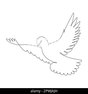 Continuous one line drawing of a flying dove on a white background Stock Vector