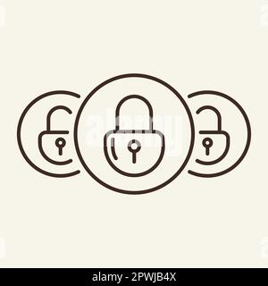Three closed padlocks line icon Stock Vector