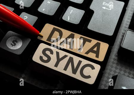 Conceptual caption Data Sync, Conceptual photo data that is continuously generated by different sources Stock Photo