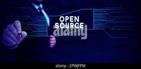 Sign displaying Open Source, Business overview denoting software which original source code freely available Stock Photo