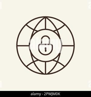Planet with closed padlock line icon Stock Vector