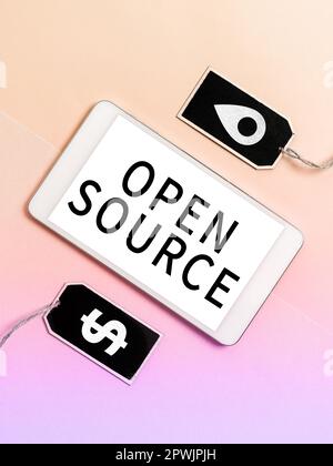 Conceptual display Open Source, Business overview denoting software which original source code freely available Stock Photo