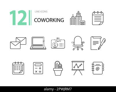 Coworking space icon set Stock Vector