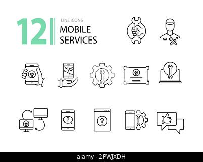 Mobile services line icon set Stock Vector