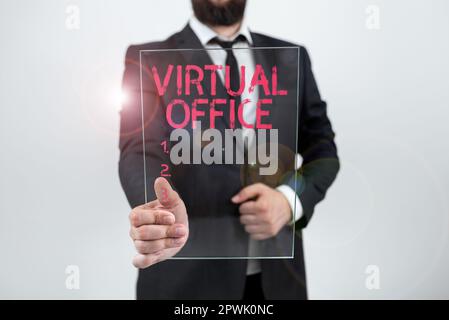 Sign displaying Virtual Office, Business idea Mobile work-environment equipped with telecommunication links Stock Photo