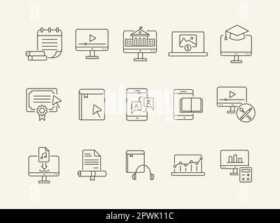 Online learning line icon set Stock Vector