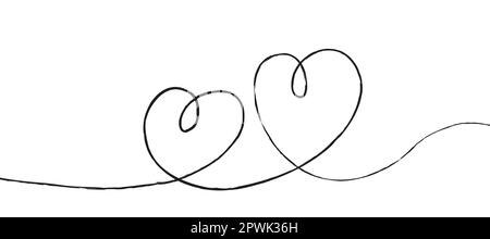 Black thin lines two love hearts on a white background - Vector Stock ...