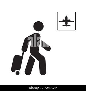 Man with a bag and departures sign on a white background with copy space Stock Vector