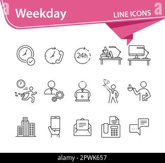Weekday line icon set Stock Vector