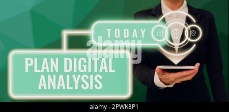 Text caption presenting Plan Digital Analysis, Business idea Analysis of qualitative and quantitative digital data Stock Photo