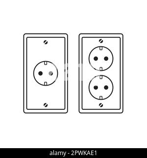 Simple and double electrical outlets on a white background with copy space Stock Vector