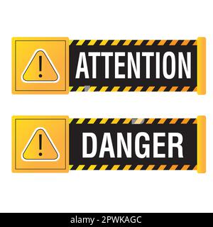 Black and yellow attention and danger sign on a white background Stock Vector