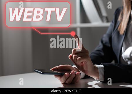 Writing displaying text Webtv, Word Written on Internet transmission programs produced both online and traditional Stock Photo