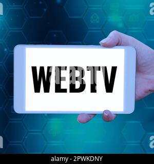 Conceptual caption Webtv, Business approach Internet transmission programs produced both online and traditional Stock Photo