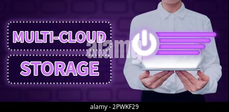 Sign displaying Multi Cloud Storage, Word for use of multiple cloud computing and storage services Stock Photo