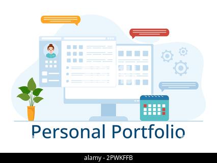 Personal Portfolio with Profile Data, Resume or Self Improvement to Attract Clients and Employers in Flat Cartoon Hand Drawn Templates Illustration Stock Photo