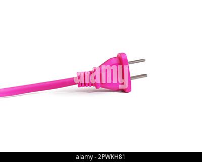 close-up Pink electric plug Isolated on white background Stock Photo