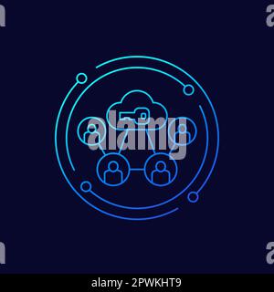 Encryption of personal data in cloud line icon Stock Vector