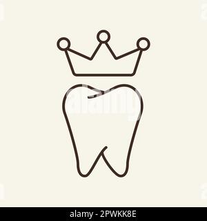 Tooth with crown line icon Stock Vector
