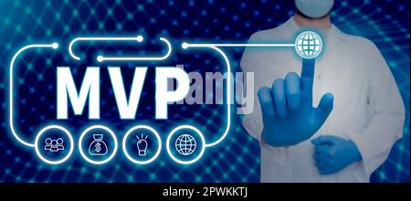 Conceptual caption Mvp, Word for Investment Strategy to purchase shares with other investors Stock Photo