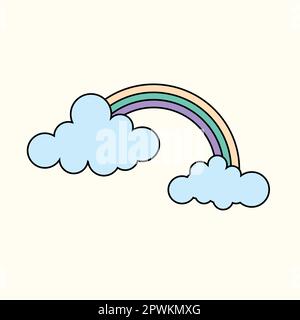 Clouds with a rainbow drawn in doodle style. Stock Vector