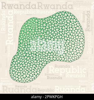 Rwanda shape with country names word cloud in multiple languages ...