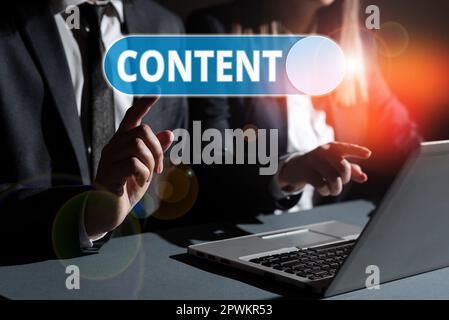 Conceptual caption Content, Conceptual photo Things included in something Marketing material State of happiness Stock Photo
