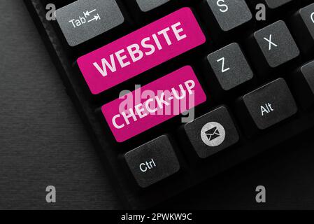 Conceptual caption Website Check Up, Word Written on an examination of a website to see if something is in order Stock Photo