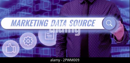 Conceptual display Marketing Data Source, Business concept connection set up to a database from a server Stock Photo