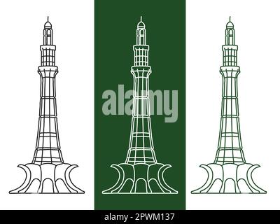 23rd of March Pakistan Day Celebration vector illustration - Vector Tower of Pakistan monument silhouette set	 Minar e Pakistan Stock Vector