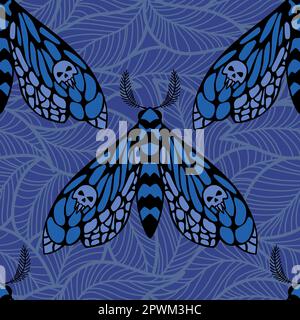 Pattern with blue night butterflies Stock Vector