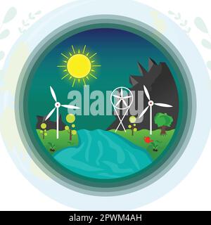 World Environment Day with Earth style paper and natural art concept Stock Vector