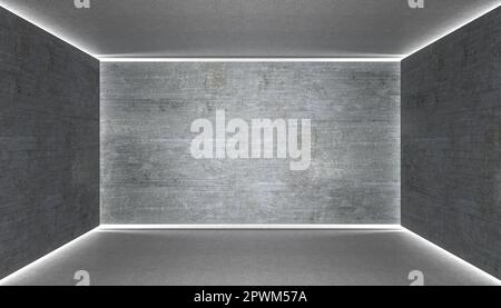 interior with reinforced concrete walls and lights on the corners. 3d ...