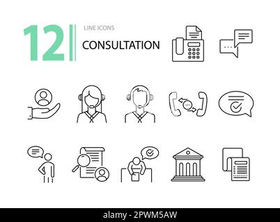 Consultation line icon set Stock Vector