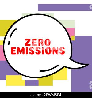 Text caption presenting Zero Emissions, Conceptual photo emits no waste products that pollute the environment Stock Photo