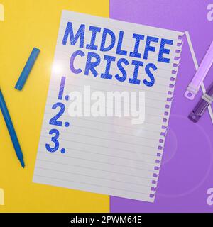 Writing displaying text Midlife Crisis, Business idea Software development technique Decomposing an application Stock Photo