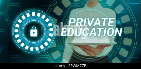 Text sign showing Private Education, Word Written on Belonging for use particular person or group people Stock Photo