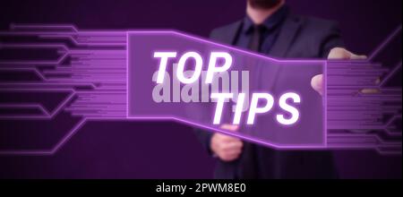 Text showing inspiration Top Tips, Business approach a small but particularly useful piece of practical advice Stock Photo