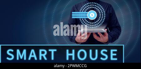 Text caption presenting Smart House, Internet Concept homes that have electronic devices and controlled remotely Stock Photo