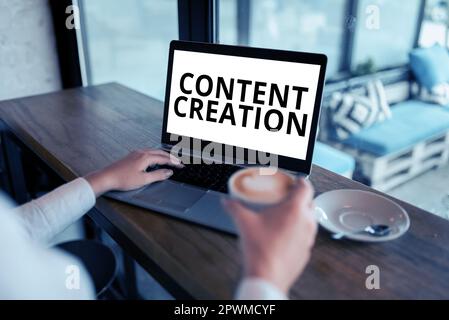 Text caption presenting Content Creation, Business showcase contribution of information to any digital media Stock Photo